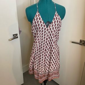 Urban Outfitters Bohemian Backless Halter Dress, Small, Cream and Orange color